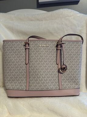 Michael Kors Pink and Beige MK Logo Tote